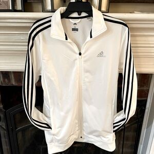 Adidas Men’s Medium long sleeve zip track jacket white & black stripes on sleeve